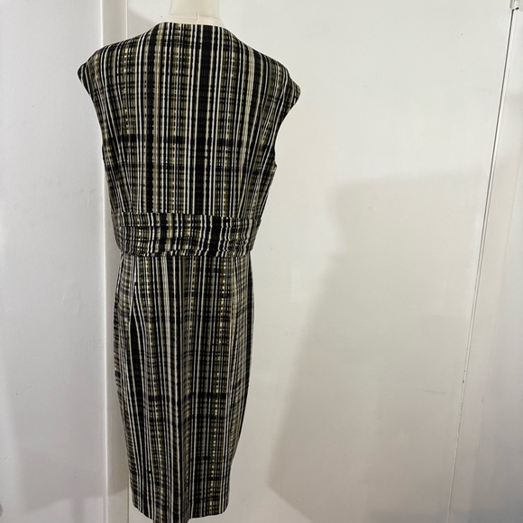 Calvin Klein Womens Dress Olive Green Brown White Stripe Print Size 12 Stretch - Picture 6 of 12